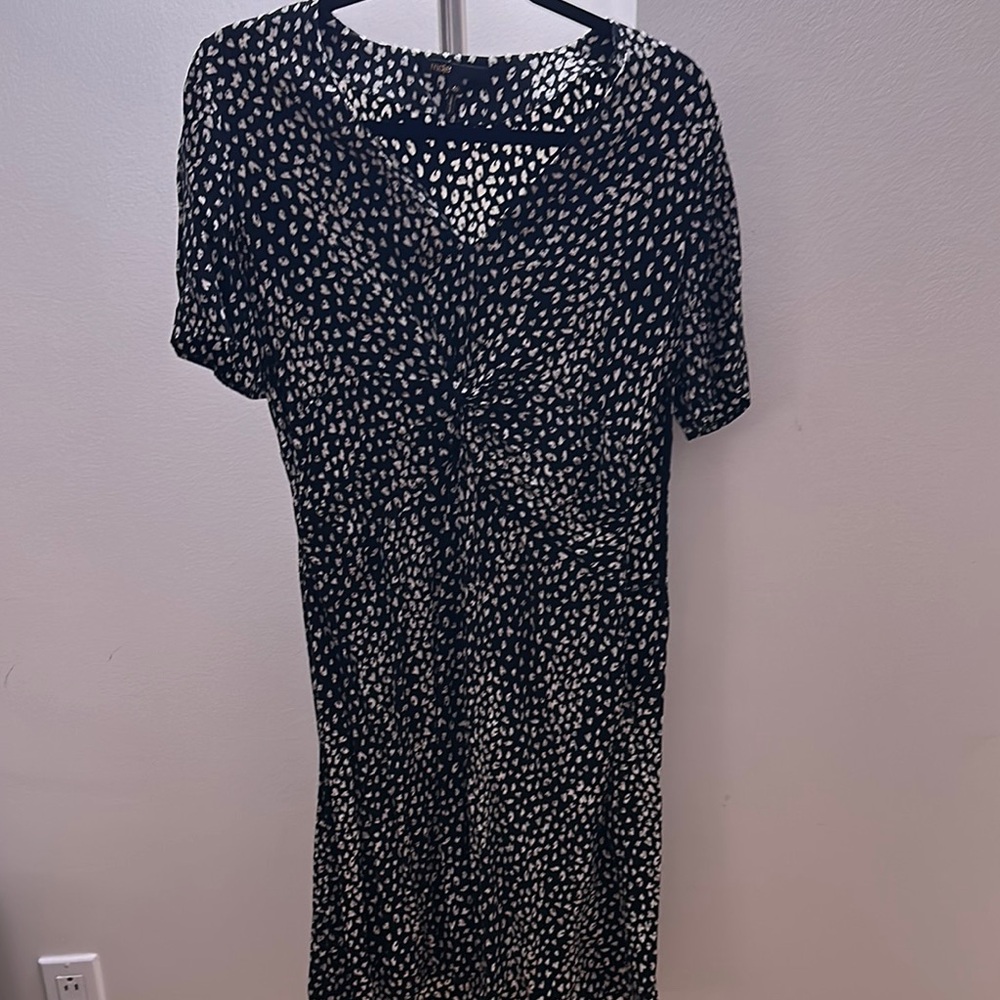 Maje Black and White Sheath Midi Dress with V-Neck